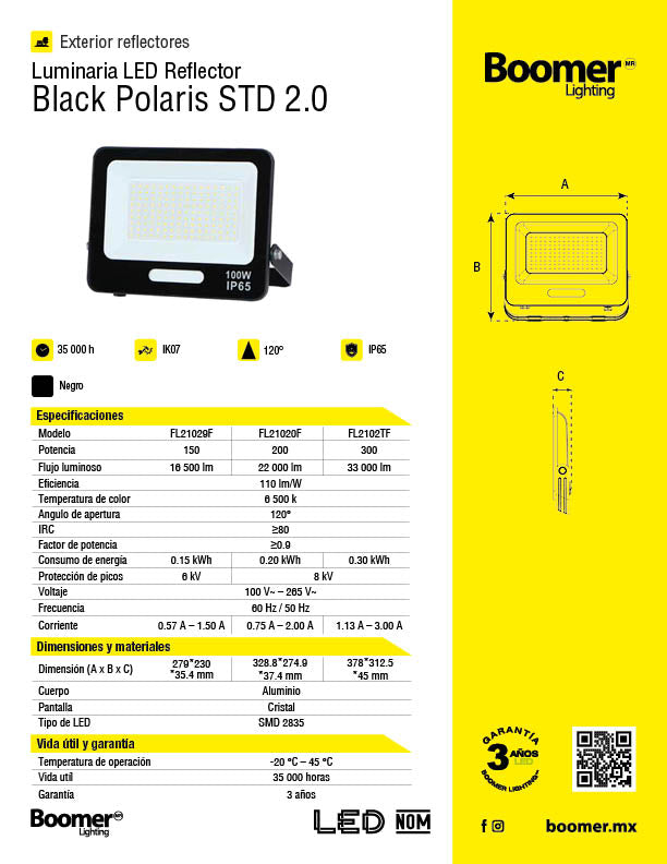 REFLECTOR LED PROYECTOR STD 300W, 6500K, 30,000 LM, IP65 IK07