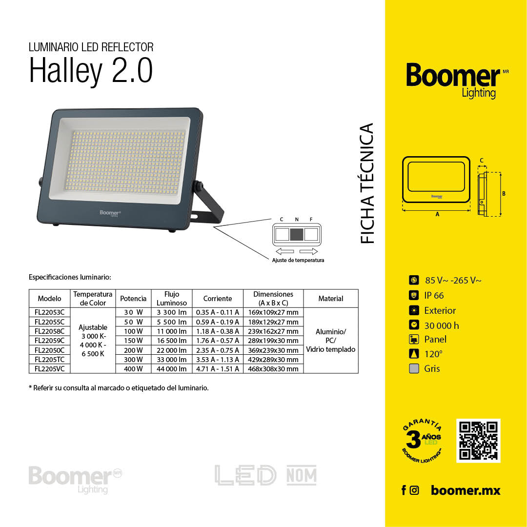 REFLECTOR LED HALLEY GRIS EXTERIOR 150W COLOR LUZ AJUSTABLE