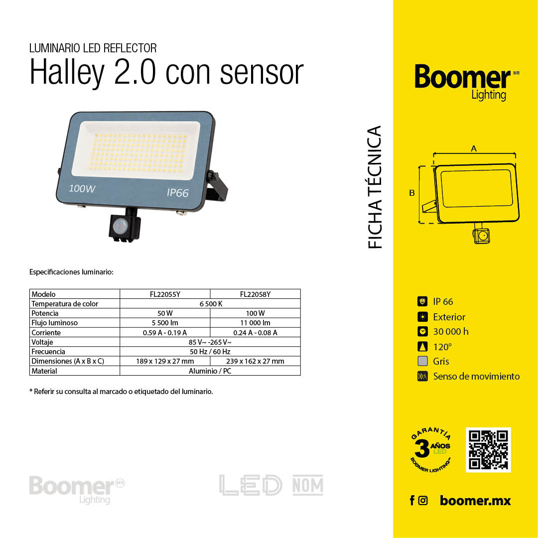 REFLECTOR LED SENSOR DE MOVIMIENTO 100W EXTERIOR LUZ FRÍA