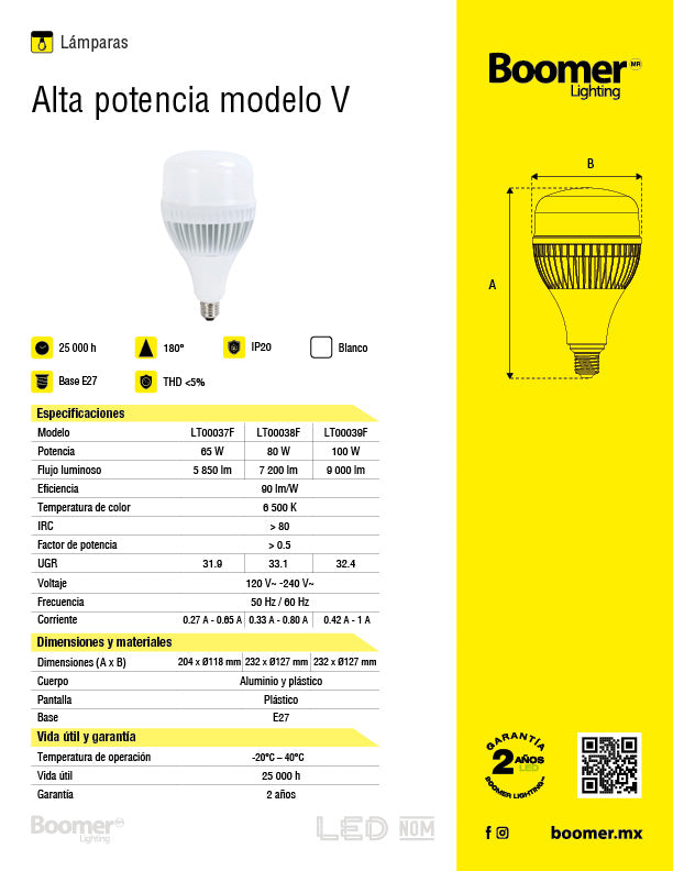 FOCO LED BALA ALTA POTENCIA 80W LUZ FRÍA BASE E27 Y E40