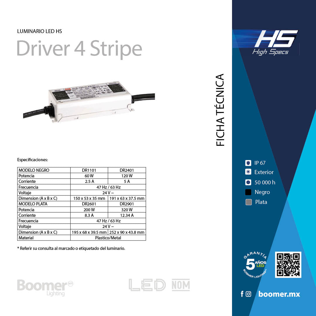 DRIVER GRIS EXTERIOR 200W 24V ENTRADA 100-305V PARA TIRA LED