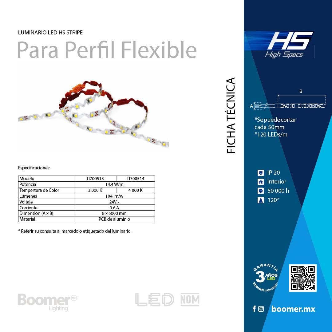 TIRA LED PARA PERFIL FLEXIBLE ROLLO 5 METROS 14.4W 4000K 24V