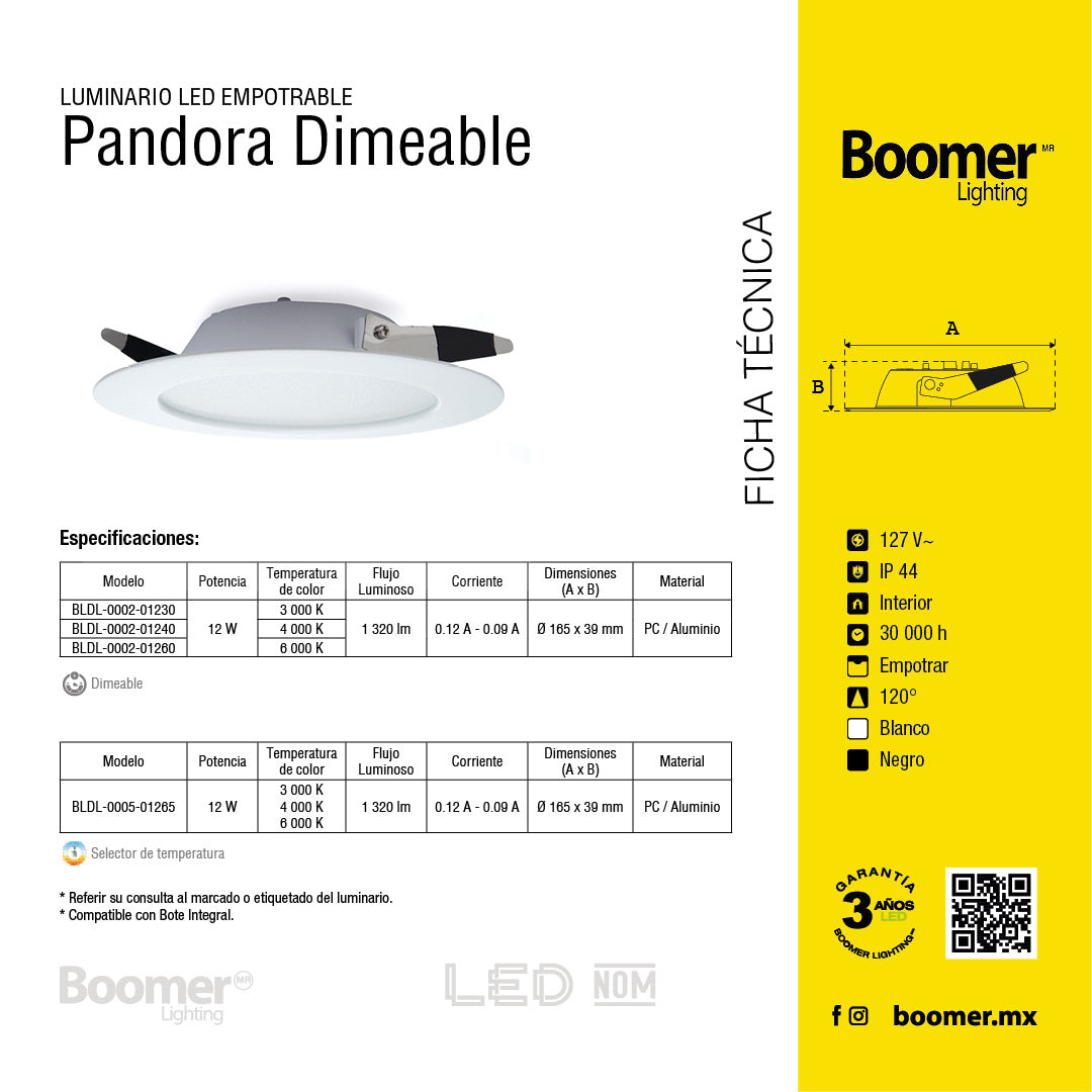 EMPOTRABLE BLANCO 12W ATENUABLE LUZ CÁLIDA PARA BOTE, 1320LM