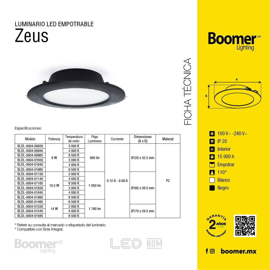 EMPOTRABLE NEGRO 6W, LUZ NEUTRA, IP20, BOTE CHICO, 600LM
