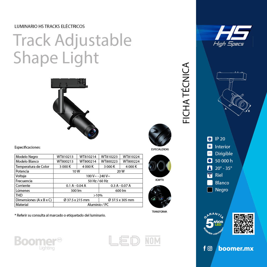 LUMINARIA PARA RIEL ELÉCTRICO SHAPE LIGHT NEGRO 20W 3000K