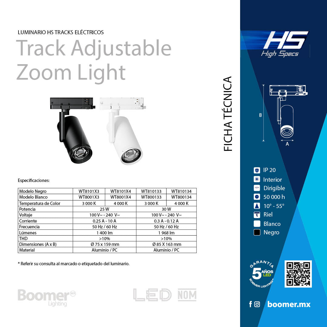 LUMINARIA PARA RIEL ELÉCTRICO ZOOM LIGHT NEGRO 30W 4000K