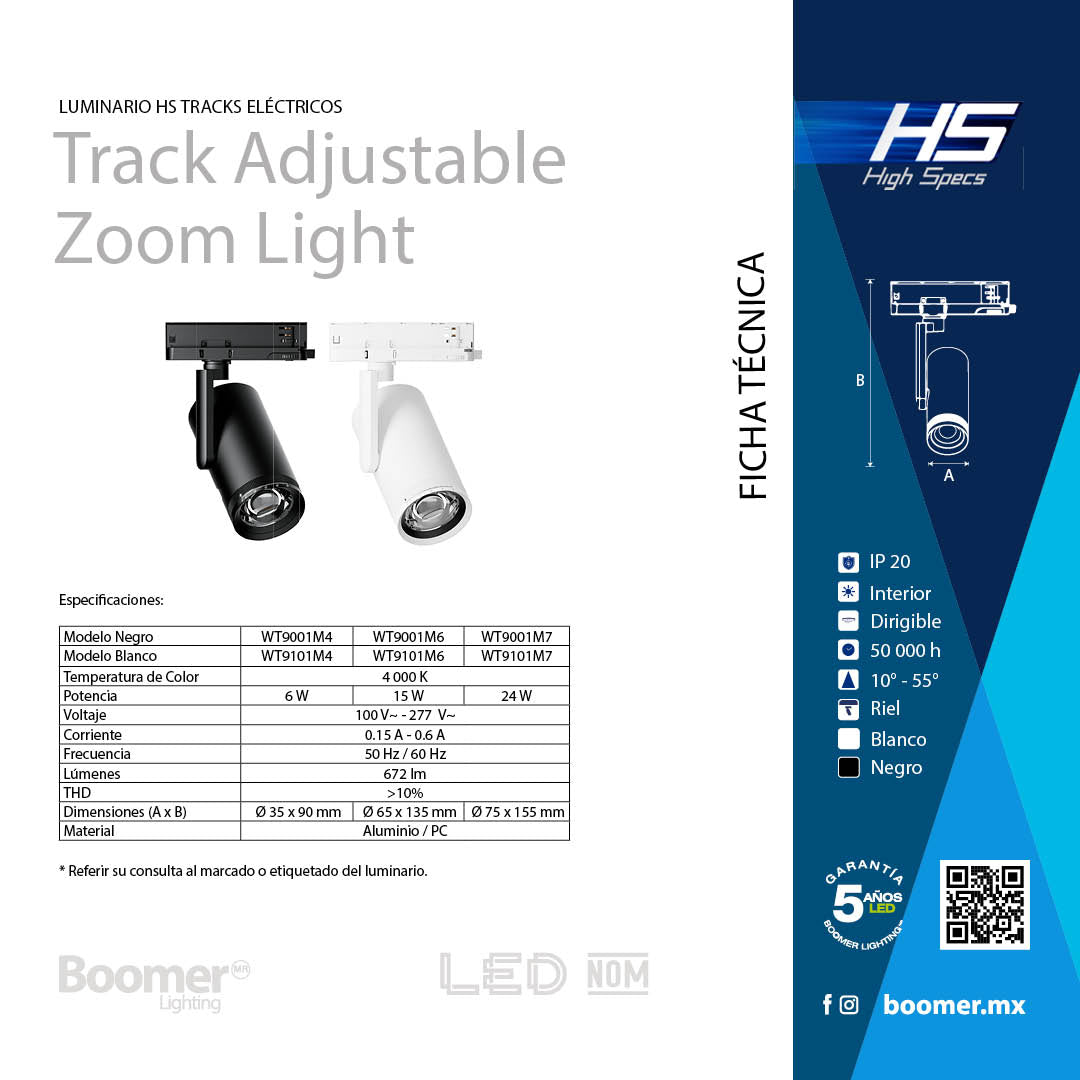 LUMINARIA PARA RIEL ELÉCTRICO ZOOM LIGHT BLANCO 6W 4000K