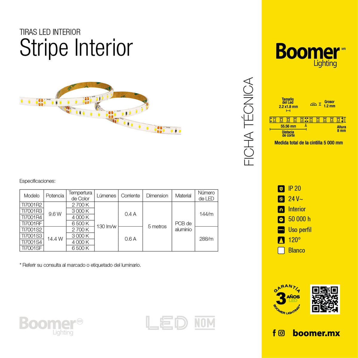 TIRA LED ROLLO DE 5 METROS 9.6W, 2700K, 24V, IP20, INTERIOR