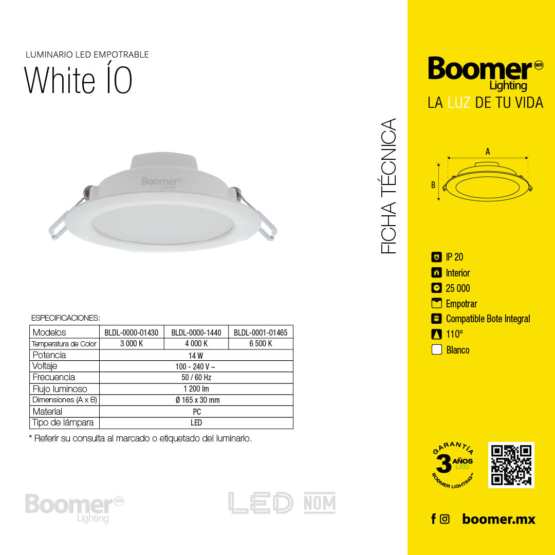 EMPOTRABLE BLANCO 14W, LUZ NEUTRA, IP20, PARA PLAFÓN, 1200LM