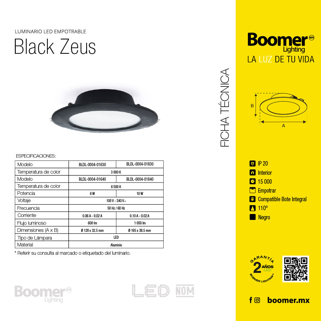 EMPOTRABLE LED NEGRO 10.5W LUZ CÁLIDA 1050LM IP20