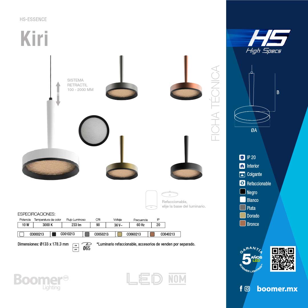 LÁMPARA COLGANTE HS-ES KIRI BRONCE 10W, 3000K, 233LM, IP20