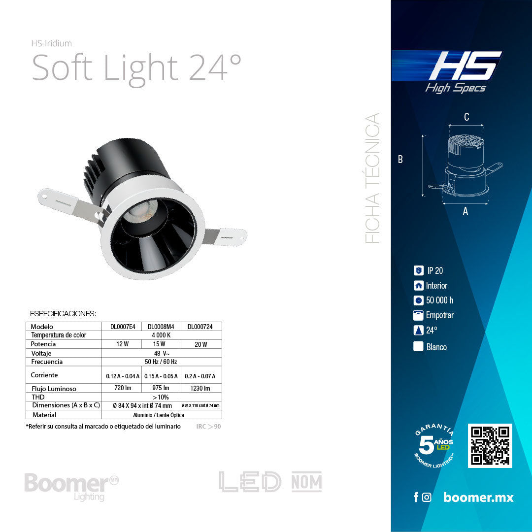 EMPOTRABLE HS IRIDIUM 24°, 75mm, 20W, 4000K, 1230LM
