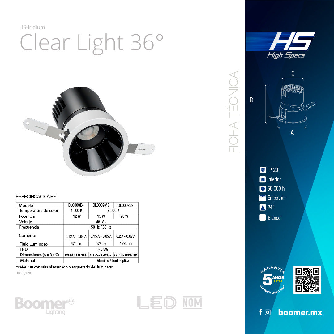 EMPOTRABLE HS IRIDIUM 36°, 75mm, 20W, 3000K, 1230LM