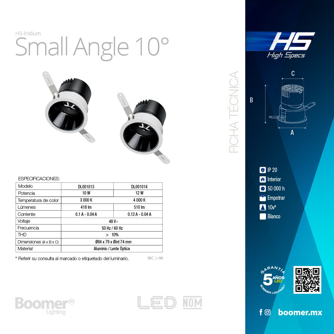 EMPOTRABLE HS IRIDIUM 10°, 75mm, 10W, 3000K, 418LM