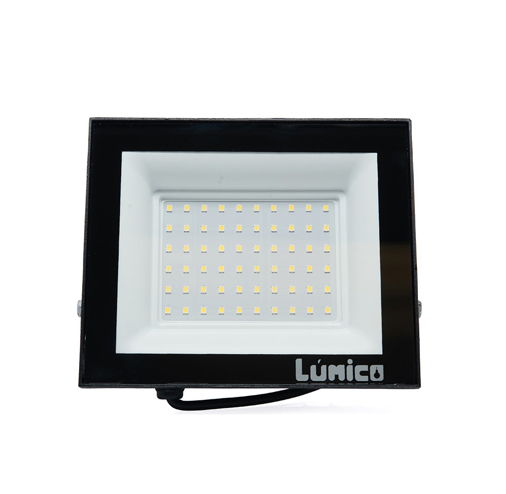 REFLECTOR LED LÚMICO NEGRO 50 W, LUZ FRÍA, PARA EXTERIOR