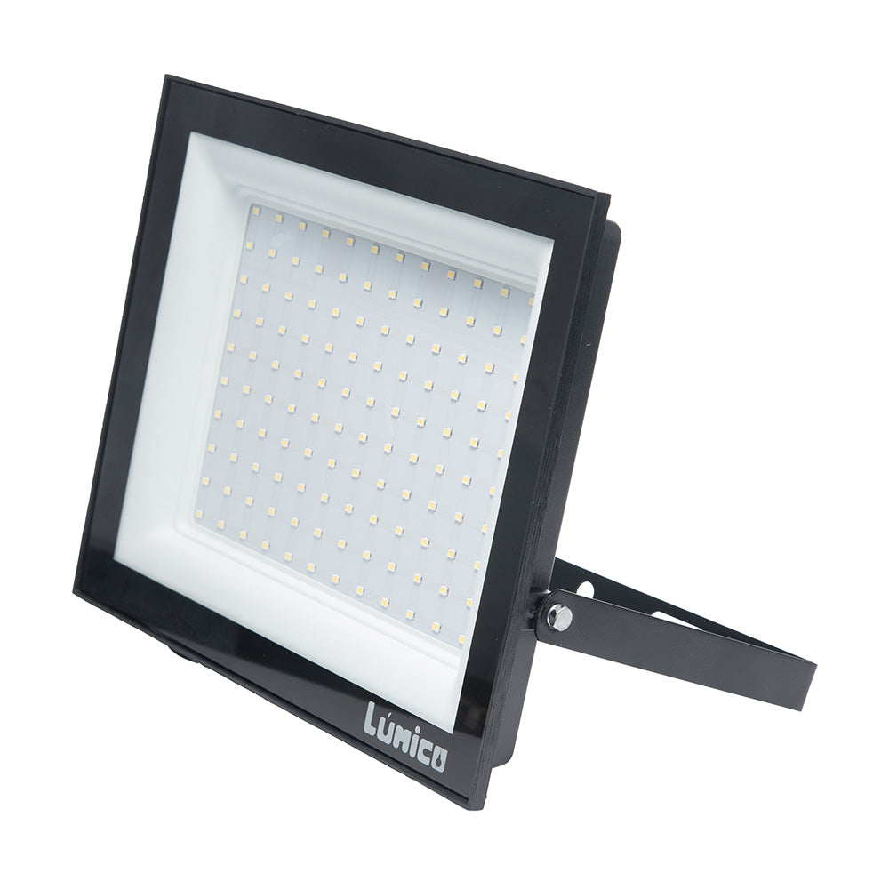 REFLECTOR LED LÚMICO NEGRO 100 W, LUZ FRÍA, PARA EXTERIOR