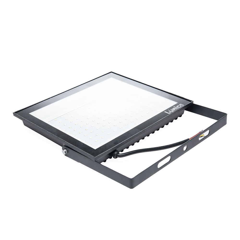REFLECTOR LED LÚMICO NEGRO 100 W, LUZ FRÍA, PARA EXTERIOR