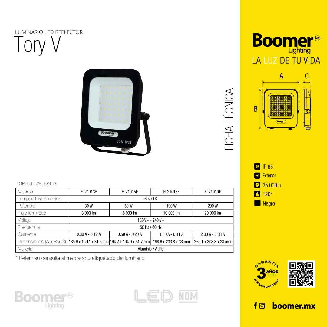 REFLECTOR VERTICAL TORY 30W, 6500K, 3000LM, IP65, 120°