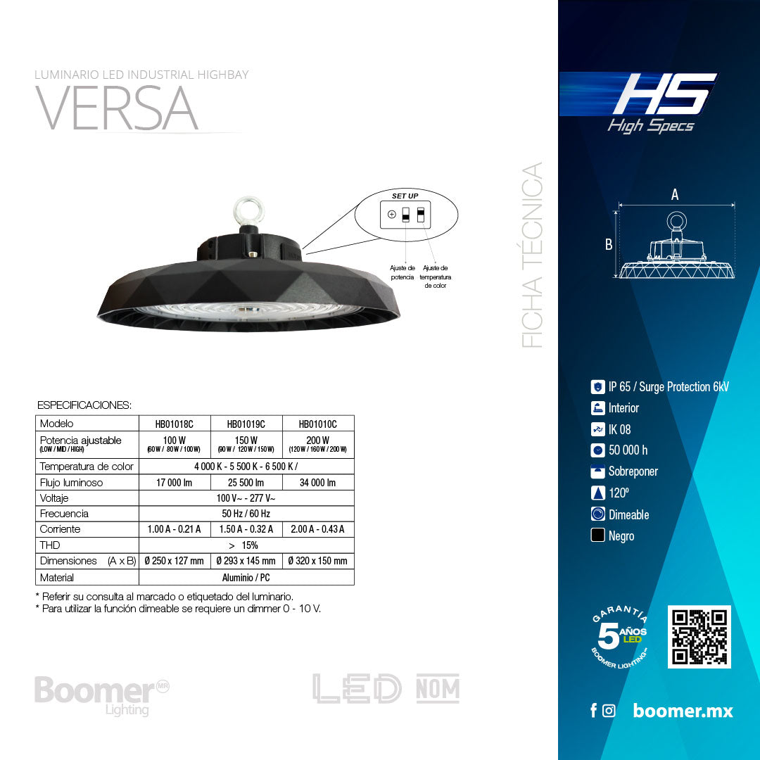 HIGHBAY UFO LED 100W, BLANCOS DINÁMICOS, ATENUABLE IK08 IP65