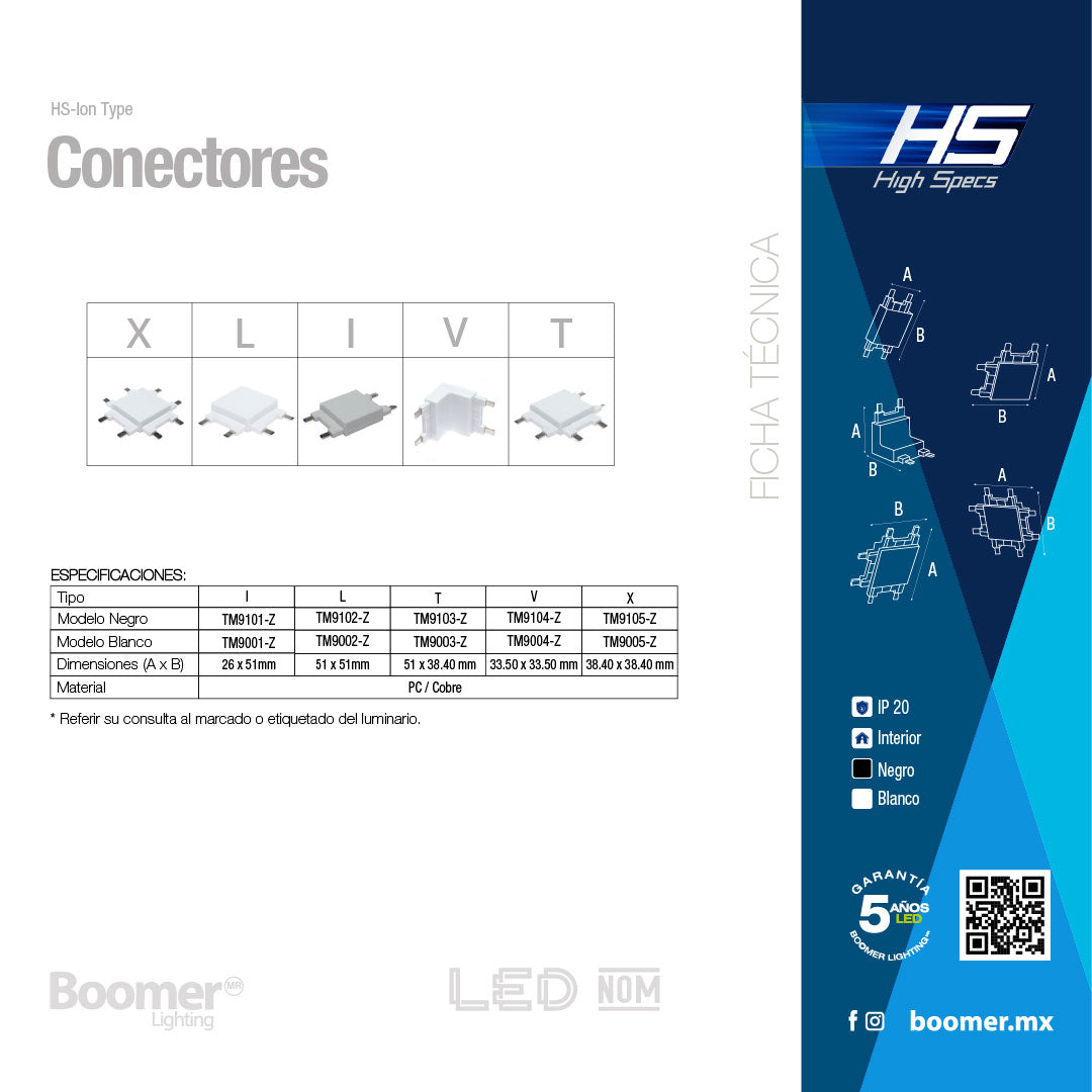 CONECTOR NEGRO PARA RIEL MAGNÉTICO HS-ION, TIPO L