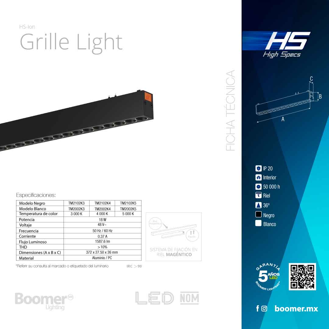 LUMINARIO HS-ION GRILLE LIGHT BLANCO, 18W 3000K, 1620LM