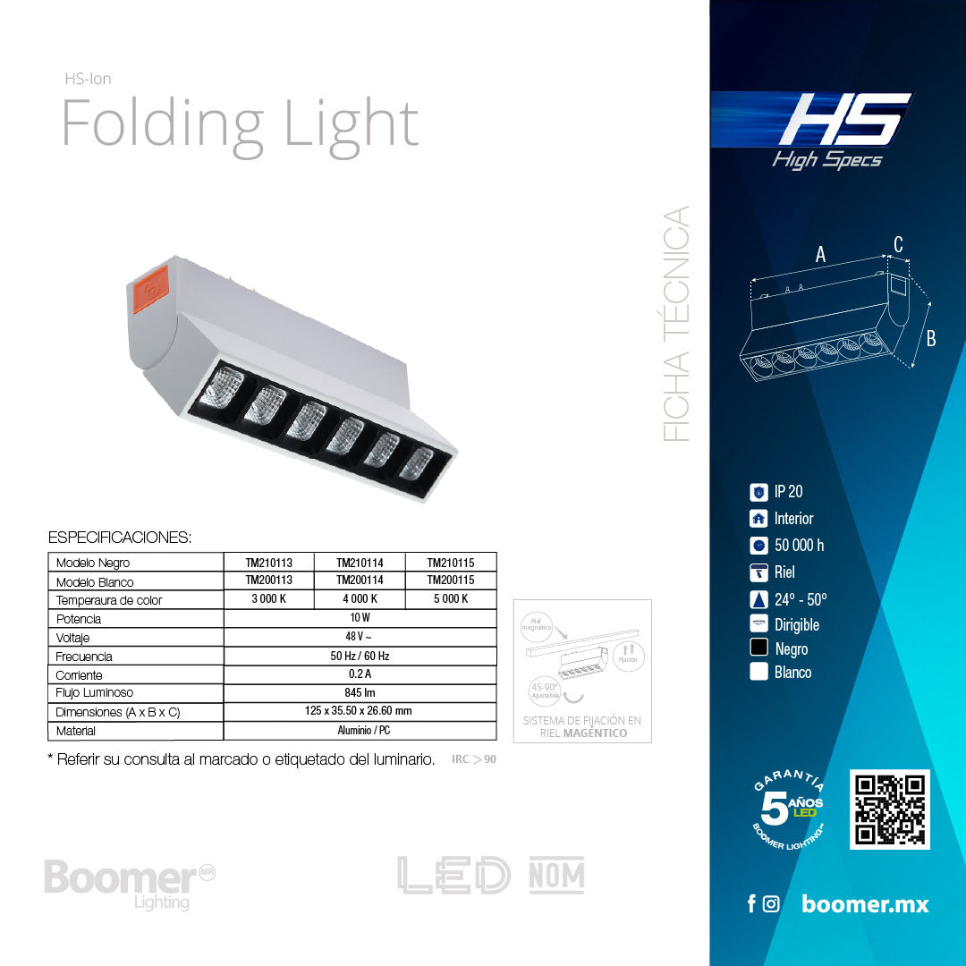 LUMINARIO HS-ION FOLDING LIGHT NEGRO 10W, 4000K, 840LM