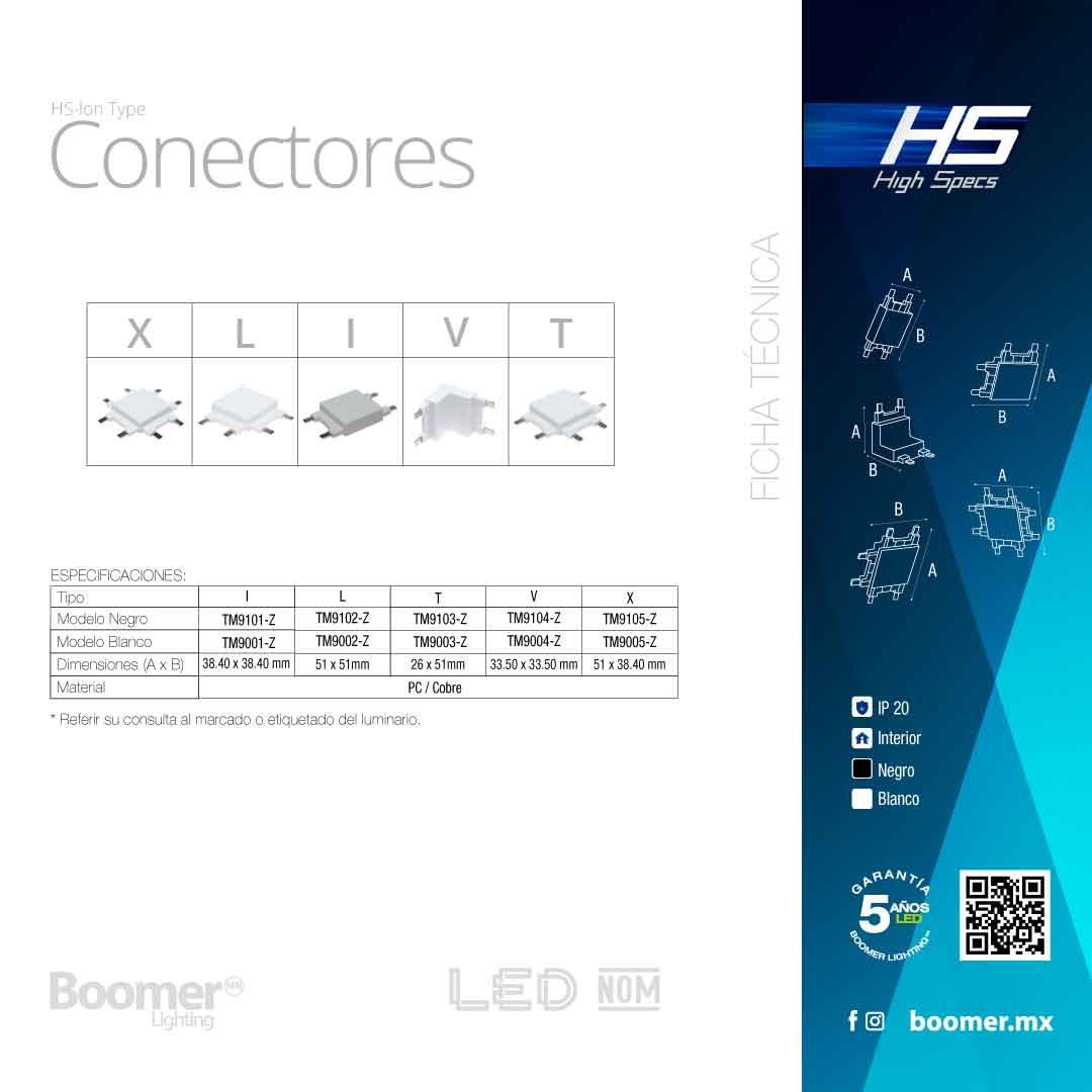CONECTOR BLANCO PARA RIEL MAGNÉTICO HS-ION, TIPO X