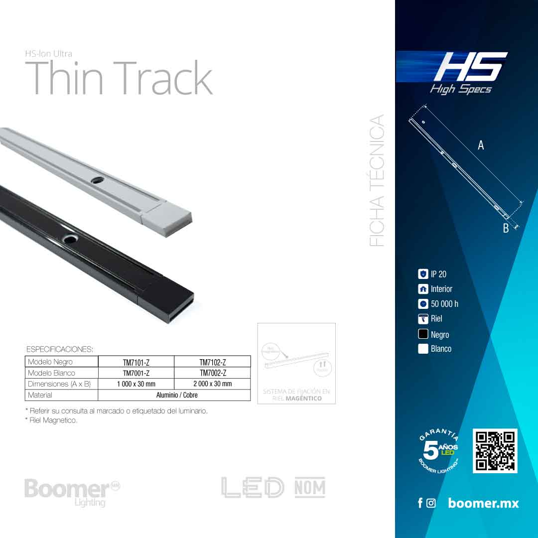 RIEL MAGNÉTICO SOBREPONER HS-ION ULTRA THIN BLANCO, 2 METROS