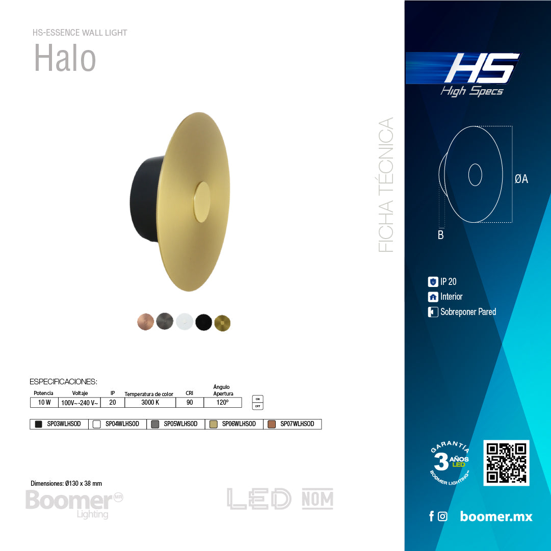ARBOTANTE COBRE PARA PARED HALO 10W, LUZ CÁLIDA, 567 LM