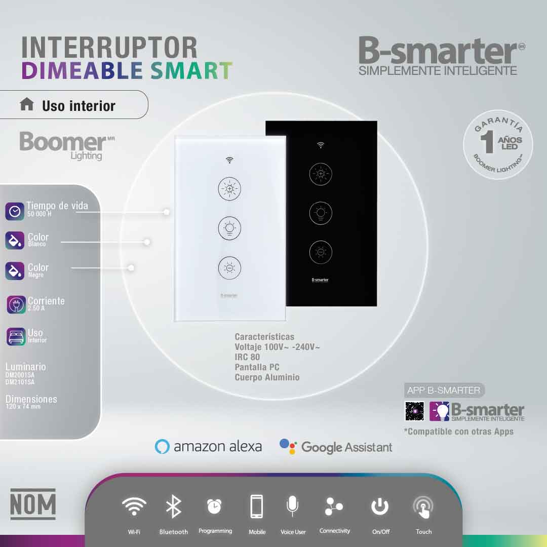 INTERRUPTOR DIMEABLE SMART BLANCO, MANEJO POR APP, INTERIOR
