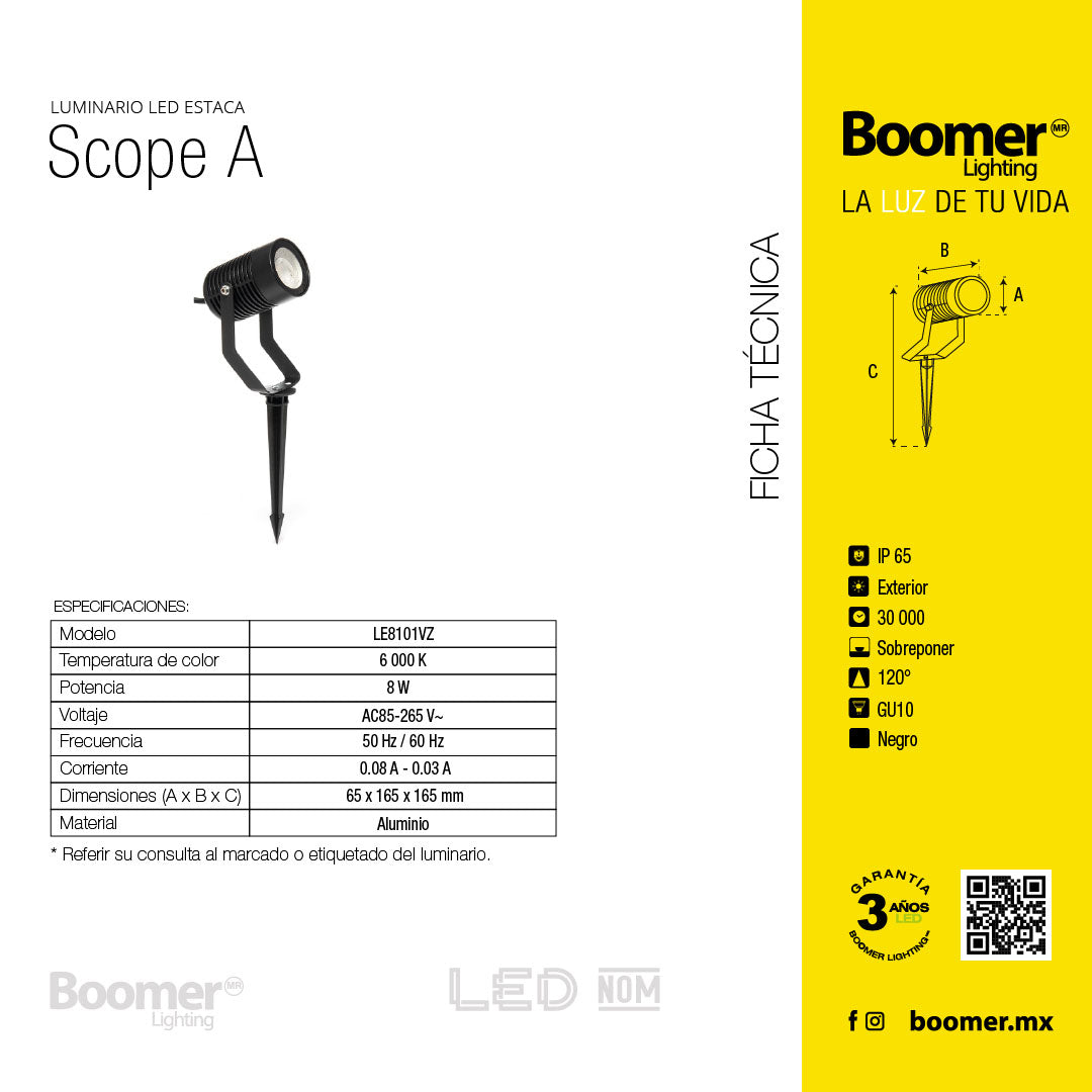 LÁMPARA PARA JARDÍN TIPO ESTACA SCOPE A, 8 W, LUZ FRÍA, IP65