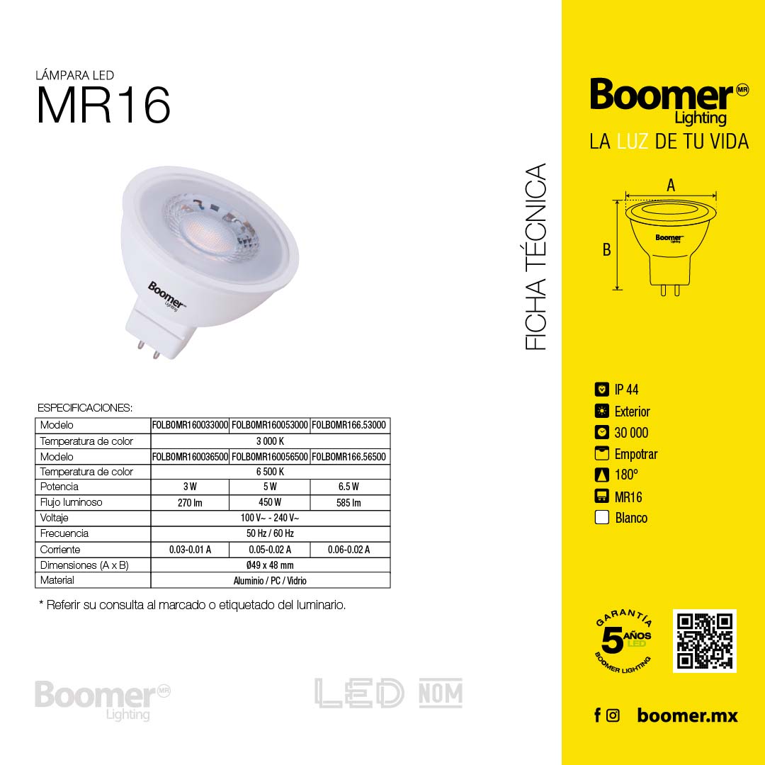 10 FOCOS LED MR16 5W LUZ FRÍA, BASE GX5.3, NO ATENUABLE