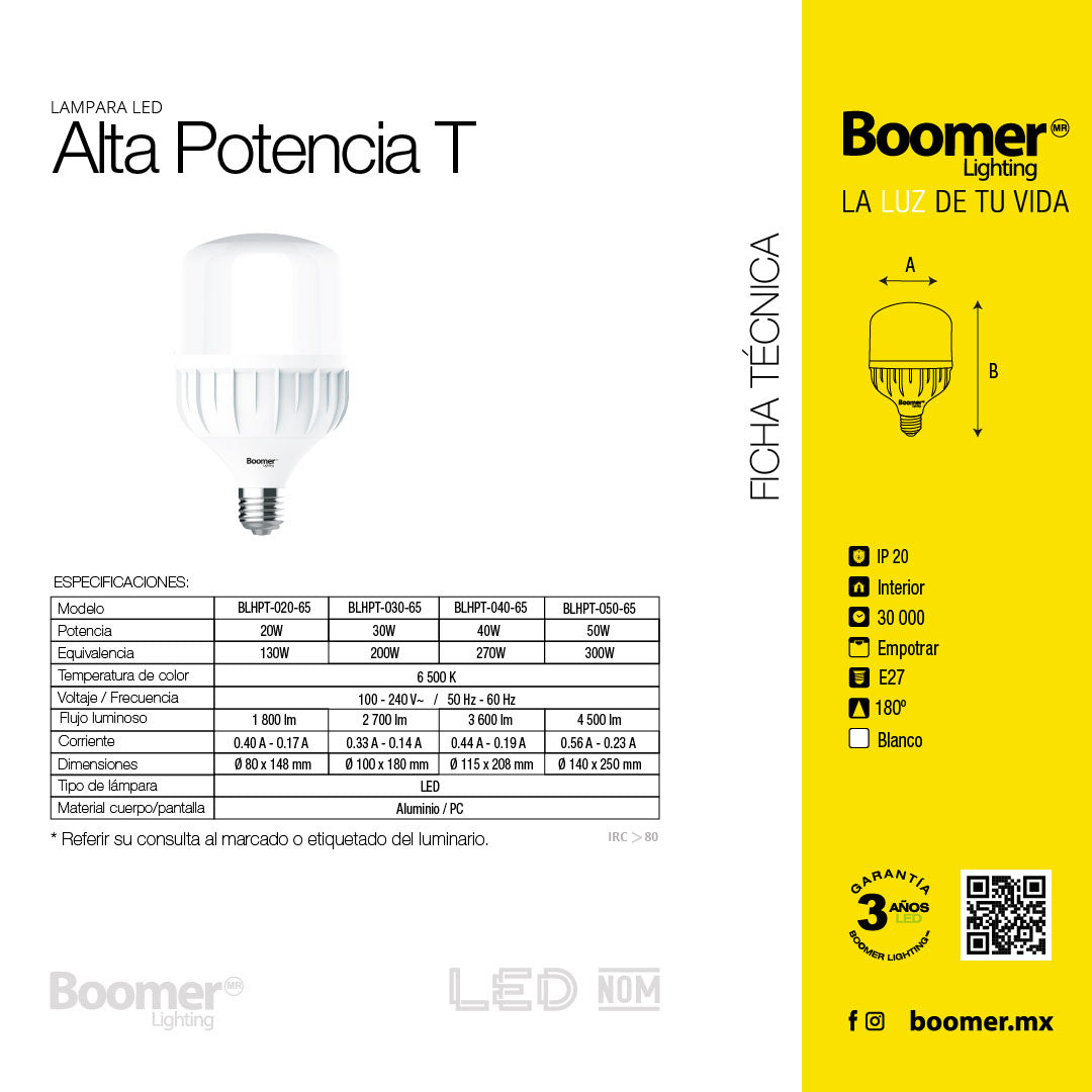 FOCO LED DE ALTA POTENCIA T DE LUZ FRÍA 30W E27