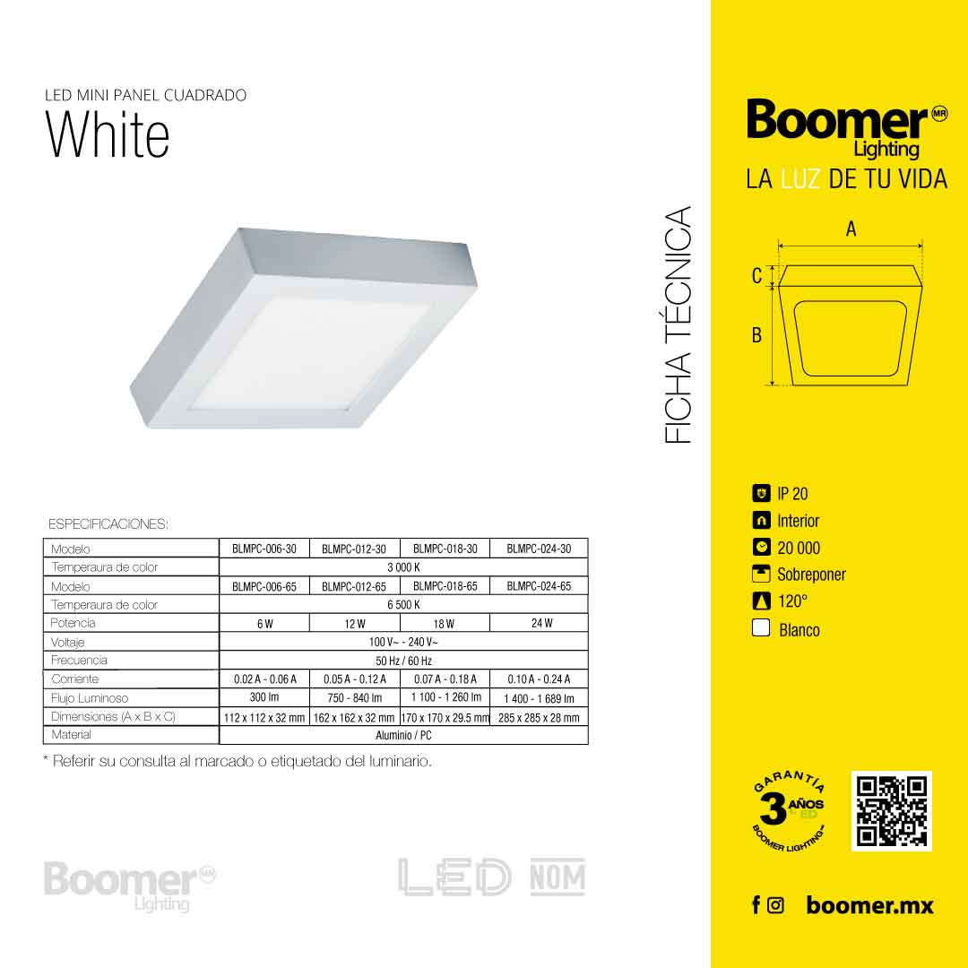 LÁMPARA PANEL LED CUADRADO PARA SOBREPONER, 6W, LUZ FRÍA