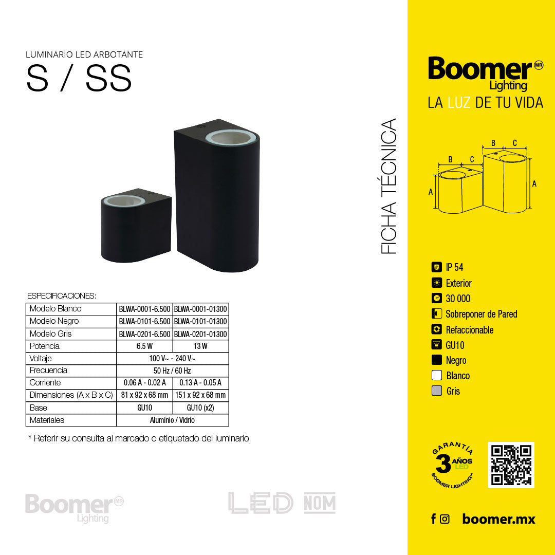 LÁMPARA ARBOTANTE PARA PARED SS NEGRO, BASE GU10, 13W, EXT