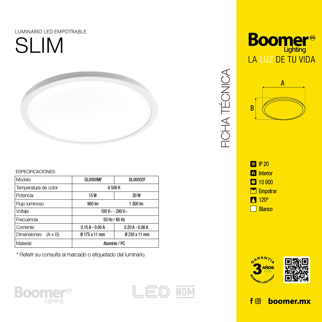 EMPOTRABLE SLIM AJUSTABLE 15W, LUZ FRÍA, 900LM, INTERIOR