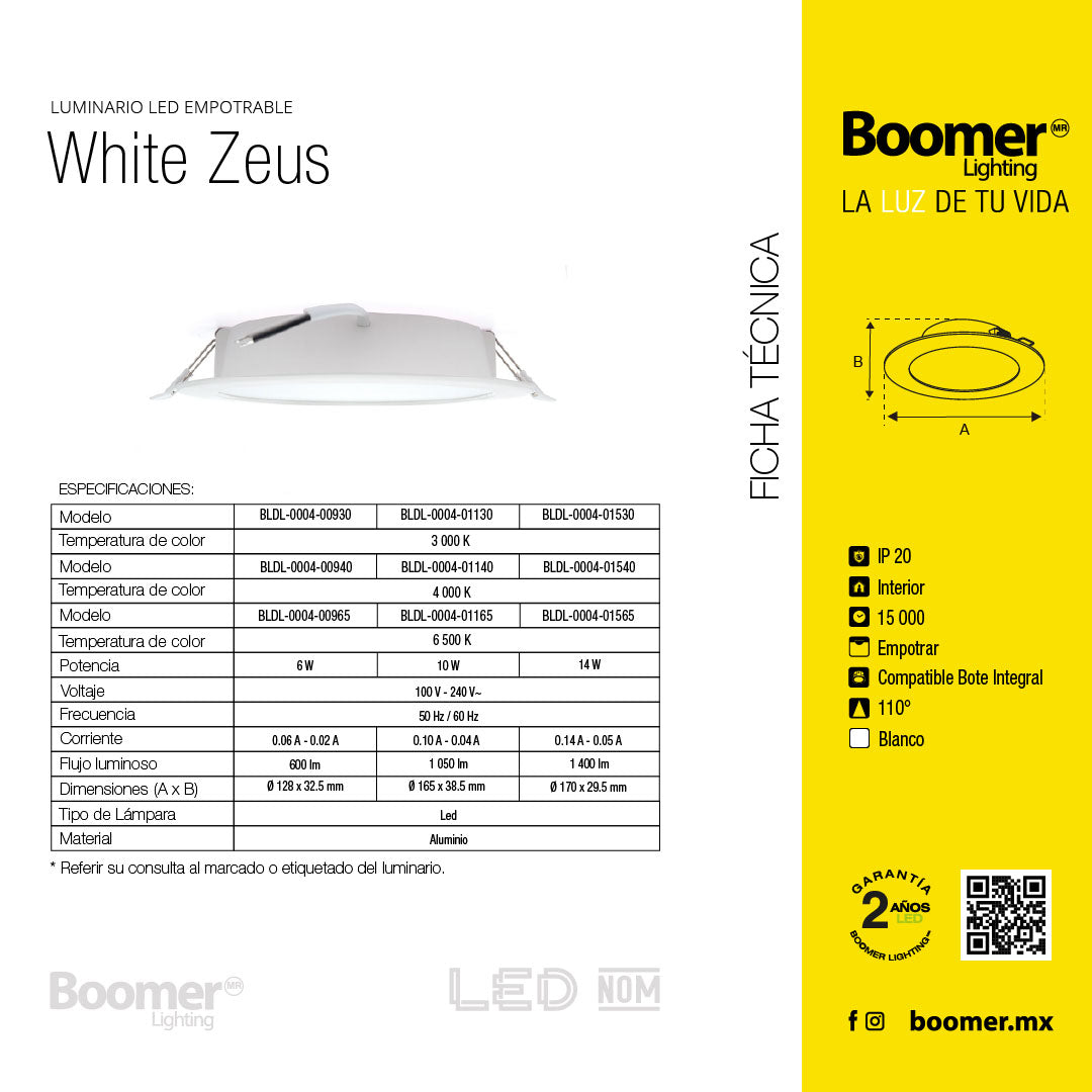 EMPOTRABLE LED BLANCO DE 10W LUZ FRÍA 6500K PARA INTERIORES