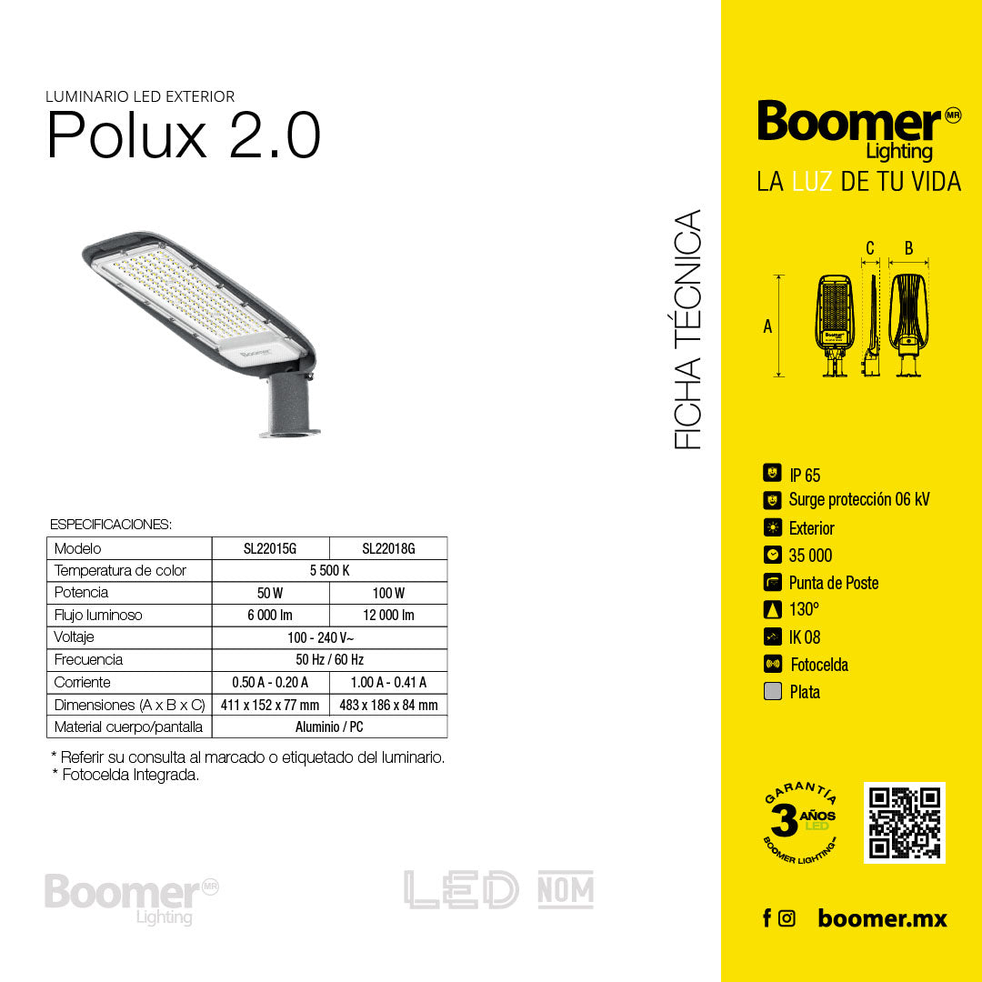 POSTE STREETLIGHT CON FOTOCELDA MICRO, 50W, LUZ FRÍA, 6000LM