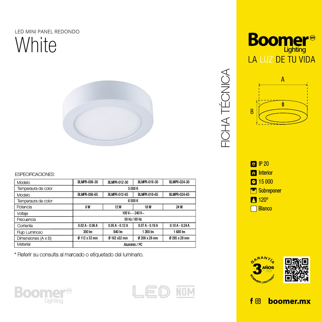 LÁMPARA PANEL LED REDONDO PARA SOBREPONER, 18W, LUZ CÁLIDA
