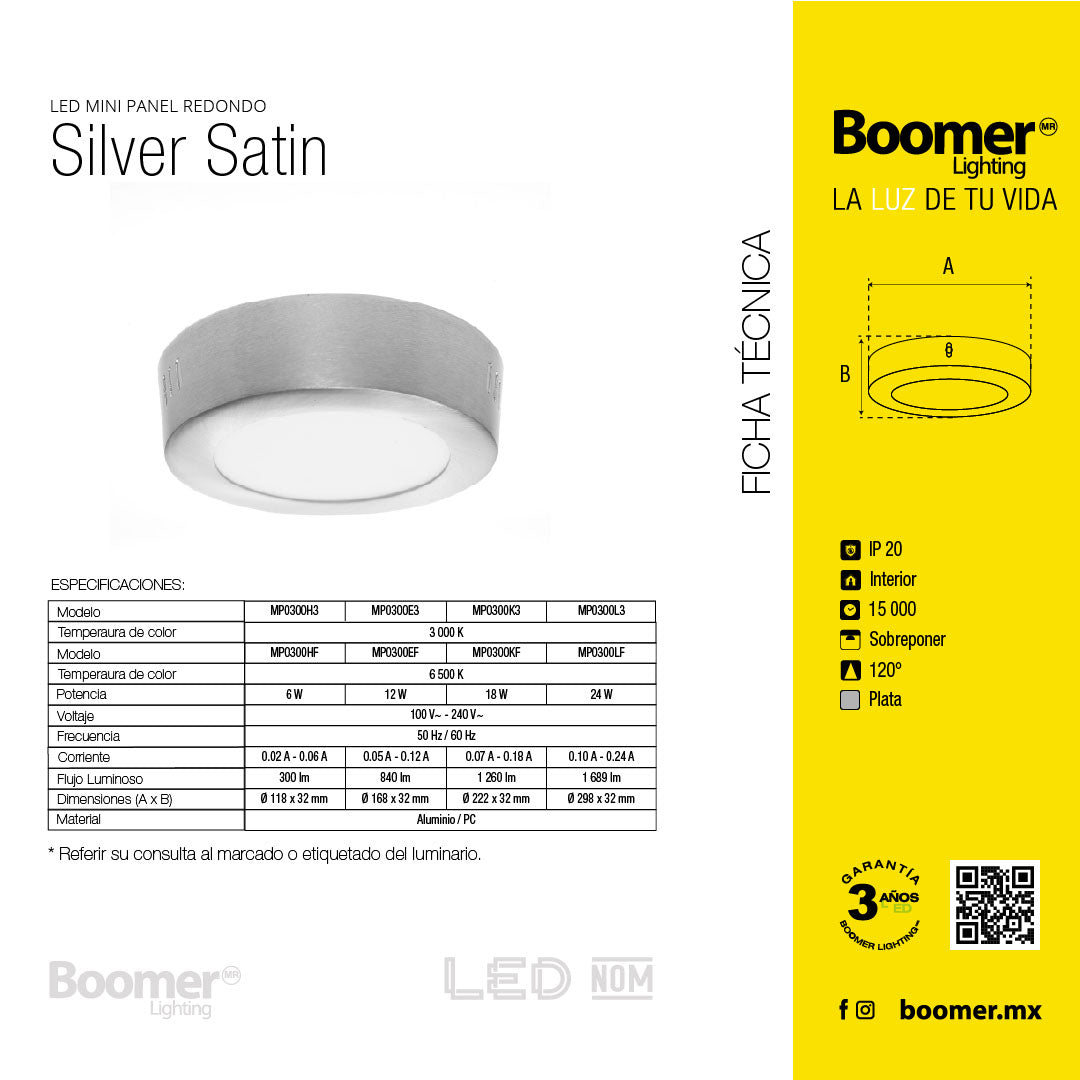 PANEL LED REDONDO SATÍN PARA SOBREPONER, 6W, 300LM