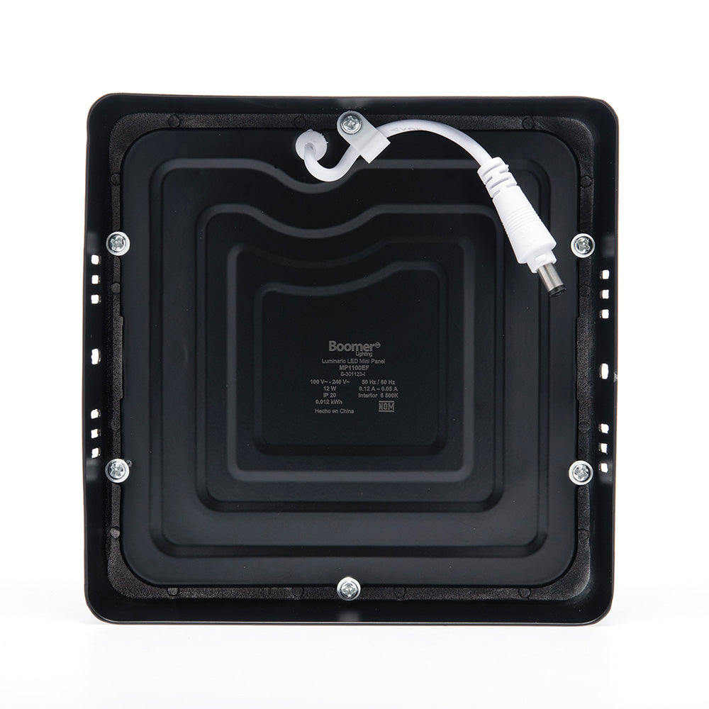 PANEL LED CUADRADO NEGRO PARA SOBREPONER DE 12W, LUZ FRÍA