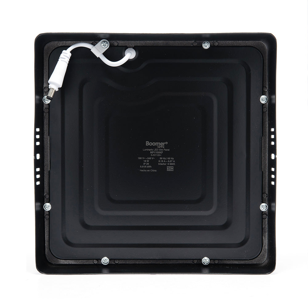 PANEL LED CUADRADO NEGRO PARA SOBREPONER 18W LUZ CÁLIDA IP20