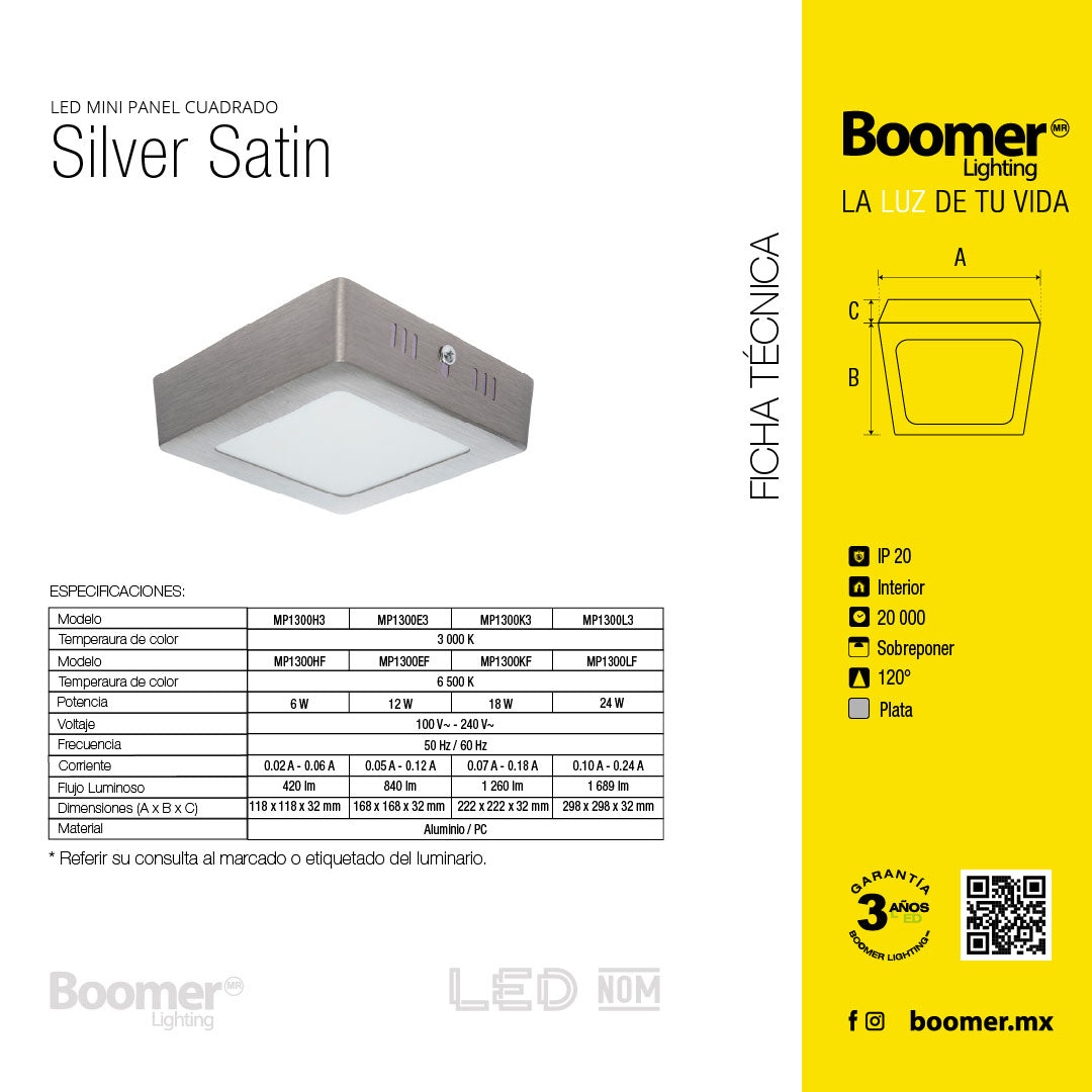 PANEL LED CUADRADO SATÍN PARA SOBREPONER, 24W, 1689LM