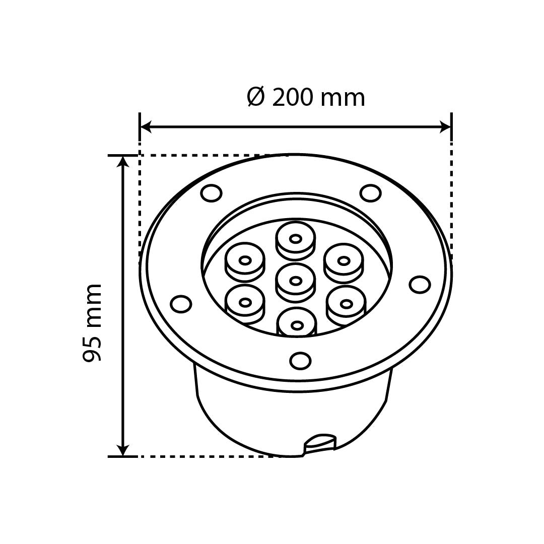 EMPOTRABLE LED REDONDO DE PISO 9W LUZ CÁLIDA 3000K IP66 EXTERIOR