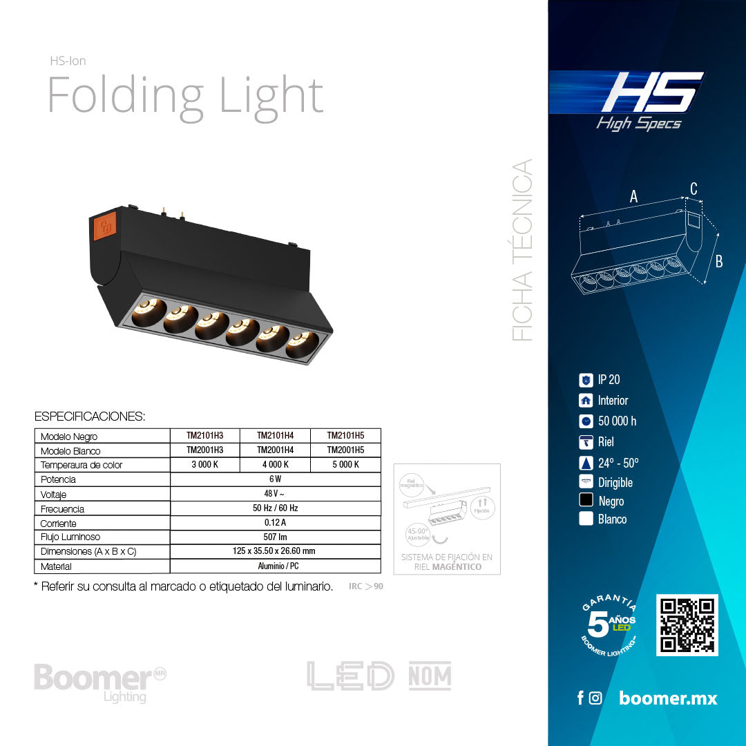LUMINARIO HS-ION FOLDING LIGHT BLANCO 6W, 5000K, 500LM
