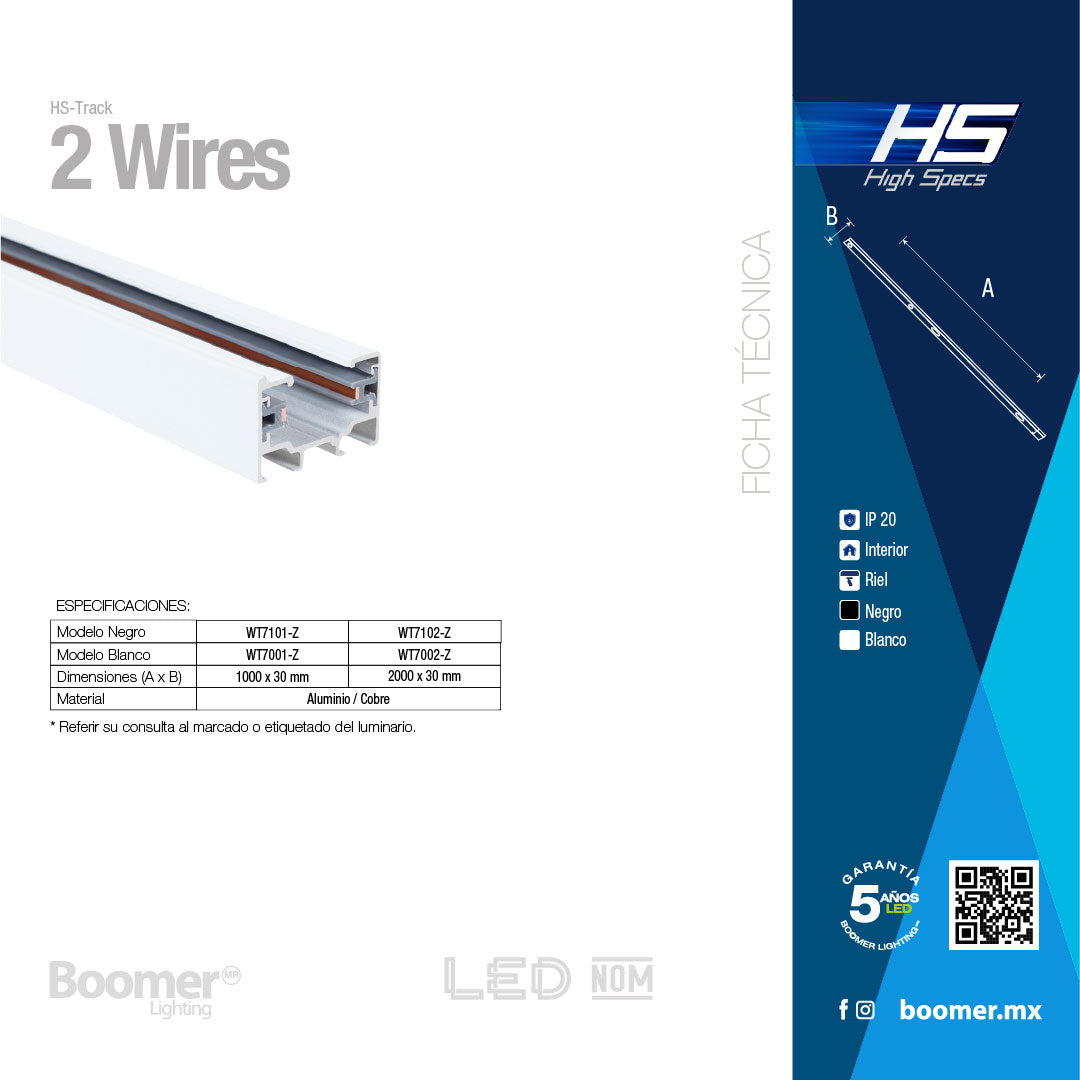 RIEL ELÉCTRICO SOBREPONER HS BLANCO, 2 METROS