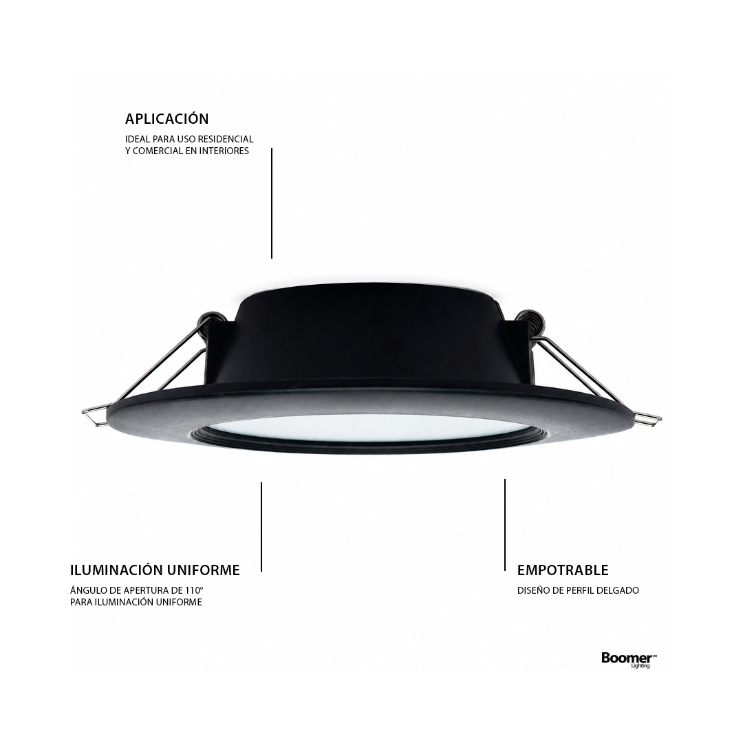 EMPOTRABLE NEGRO 6W, LUZ NEUTRA, IP20, BOTE CHICO, 600LM