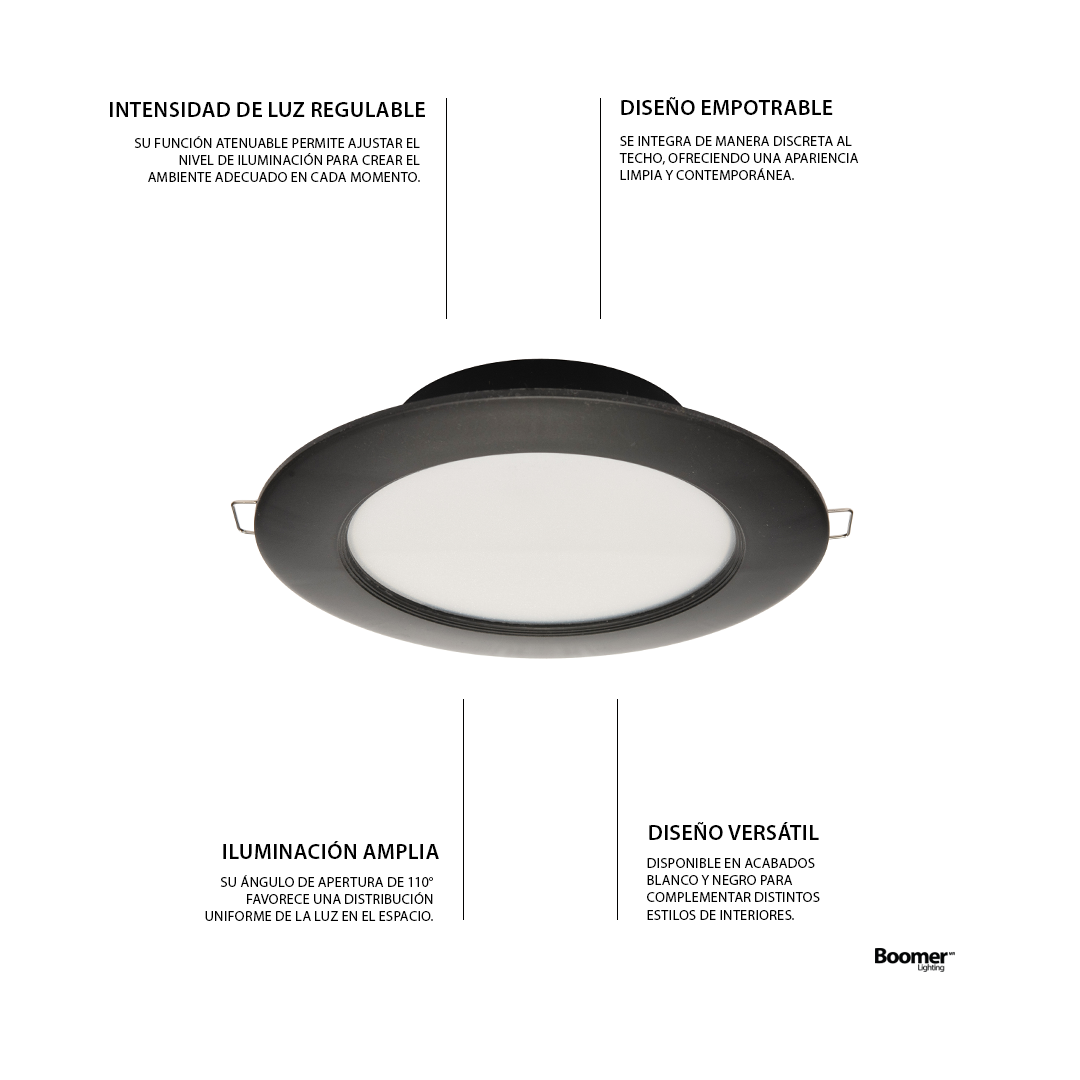 EMPOTRABLE LED NEGRO ATENUABLE DE 10W LUZ NEUTRA 1050 LM