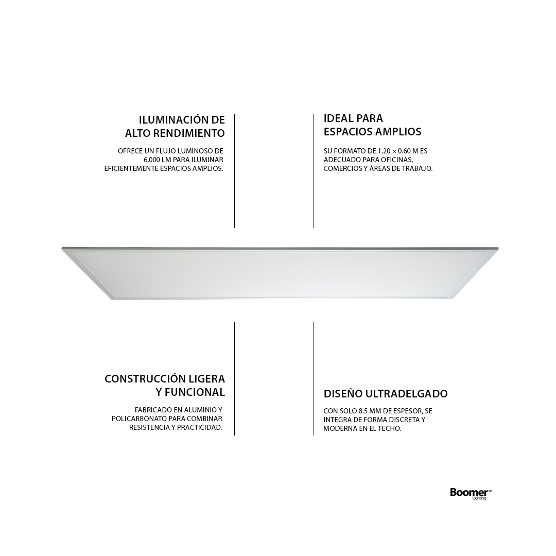 PANEL LED EMPOTRABLE 1.20*.60, 60W, LUZ FRÍA, INTERIOR