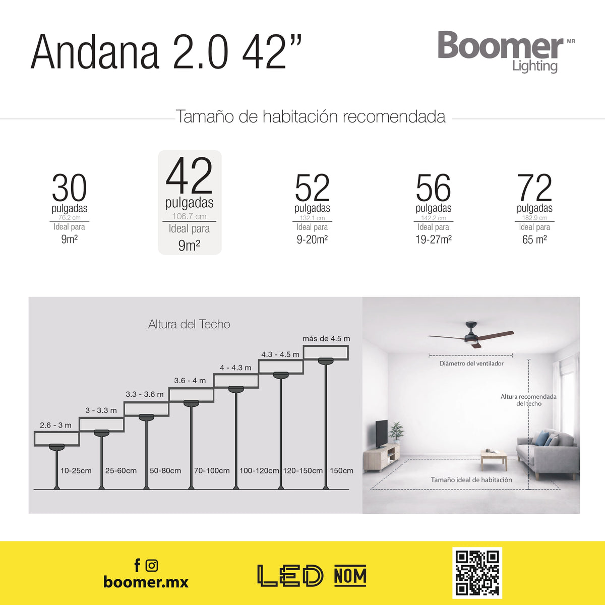 VENTILADOR DE TECHO CON LUZ LED NEGRO AN 42" RETRACTIL, CCT